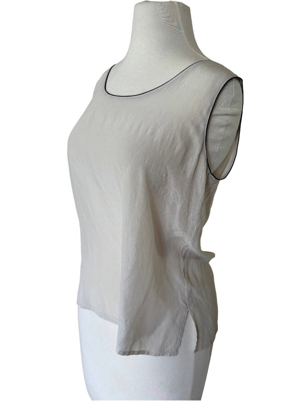 Vintage Semisheer Creme Silk Bogari Signature Loose Tank Top / White Blouse